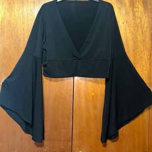 Frenchy Surplice Neck Trumpet Sleeve Crop Top